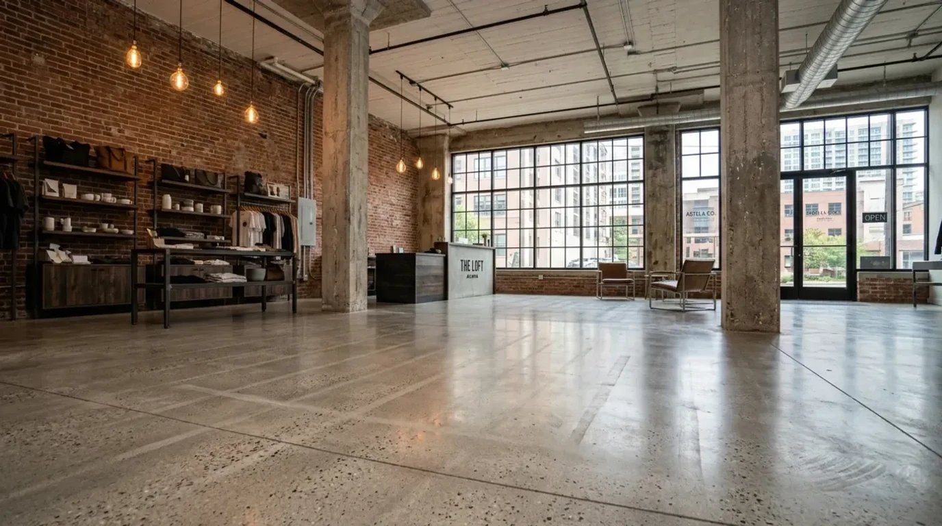 Concrete Masters v2 Ground and sealed concrete floor with natural matte finish in an Atlanta retail space