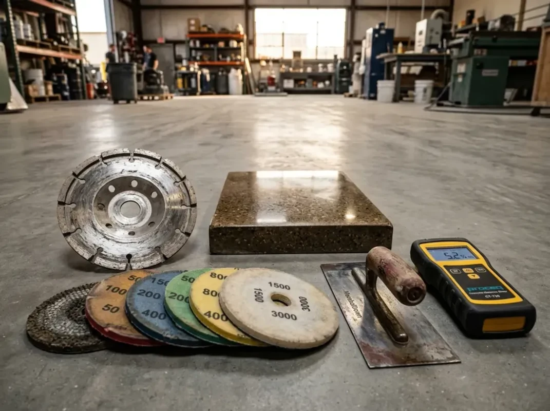 Concrete Masters v2 Professional concrete flooring tools including diamond grinding discs and polishing pads