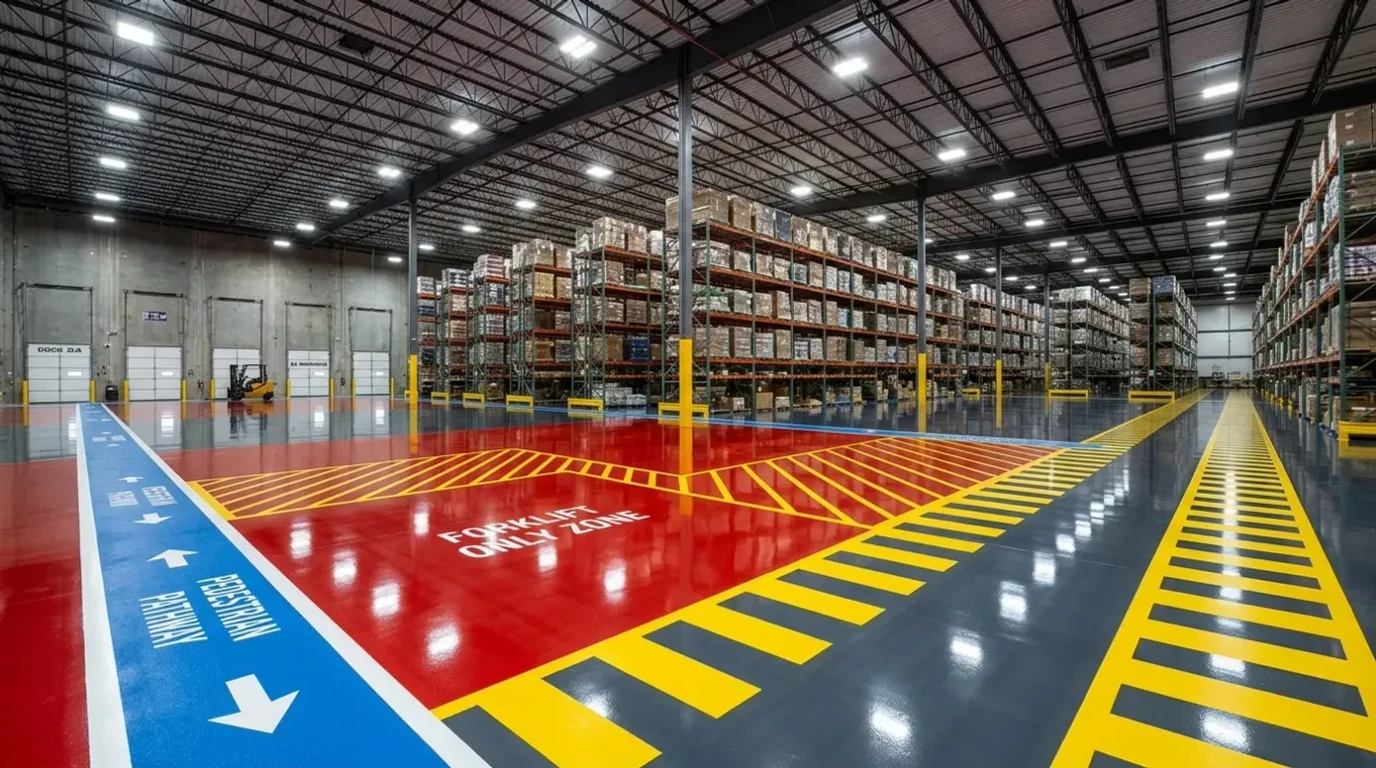 Concrete Masters v2 Commercial epoxy floor coating installation in an Atlanta warehouse facility by Concrete Masters