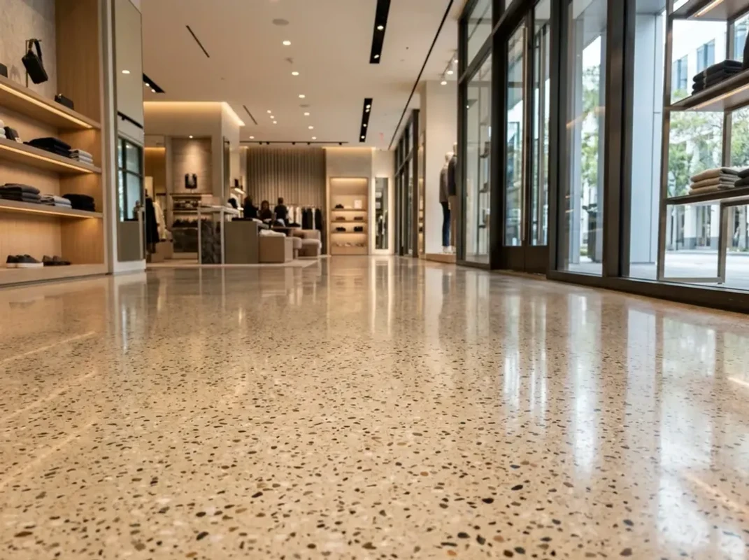 Concrete Masters v2 Polished concrete floor with mirror-like reflective finish