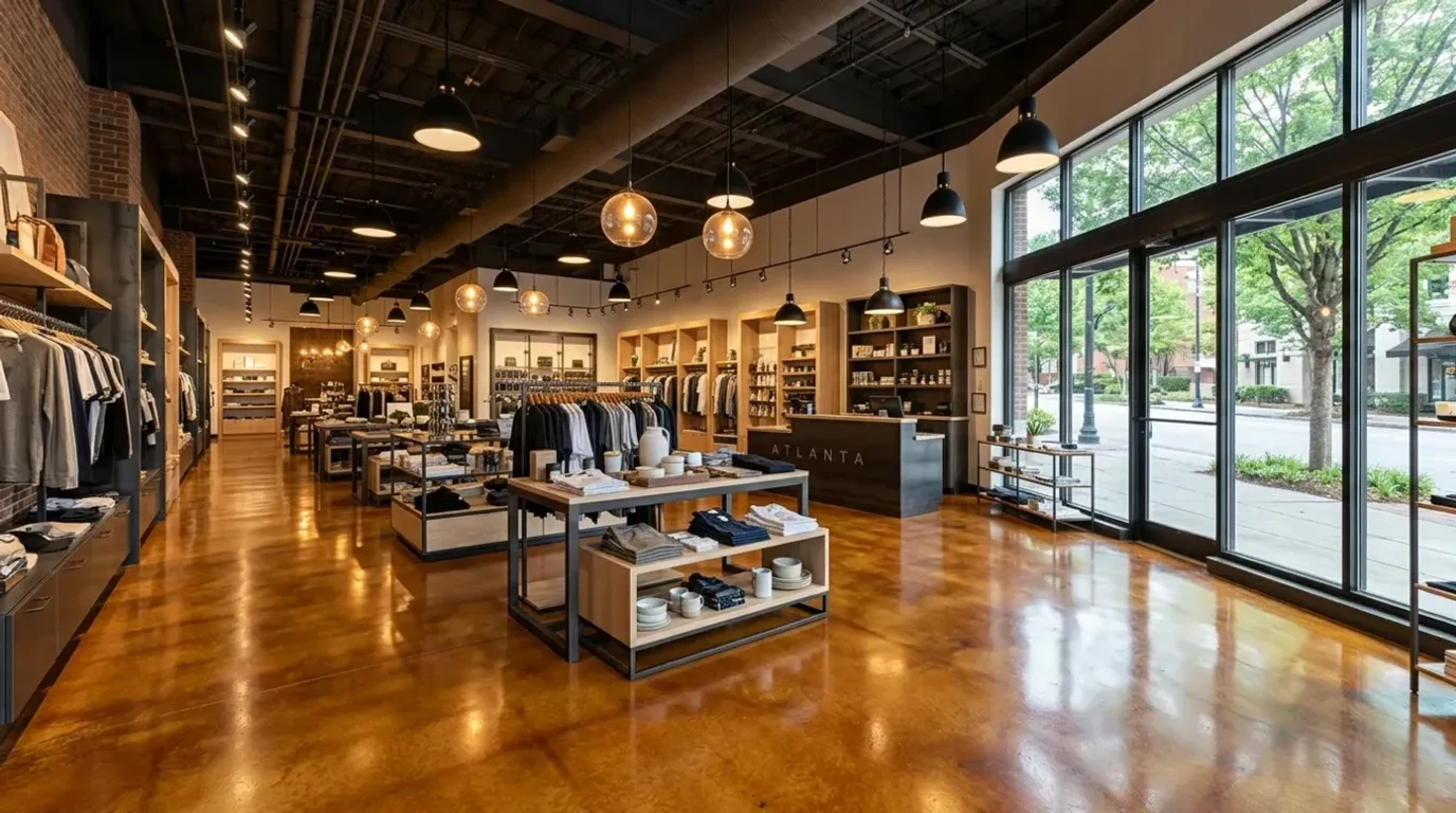 Decorative polished concrete floor in an Atlanta retail showroom